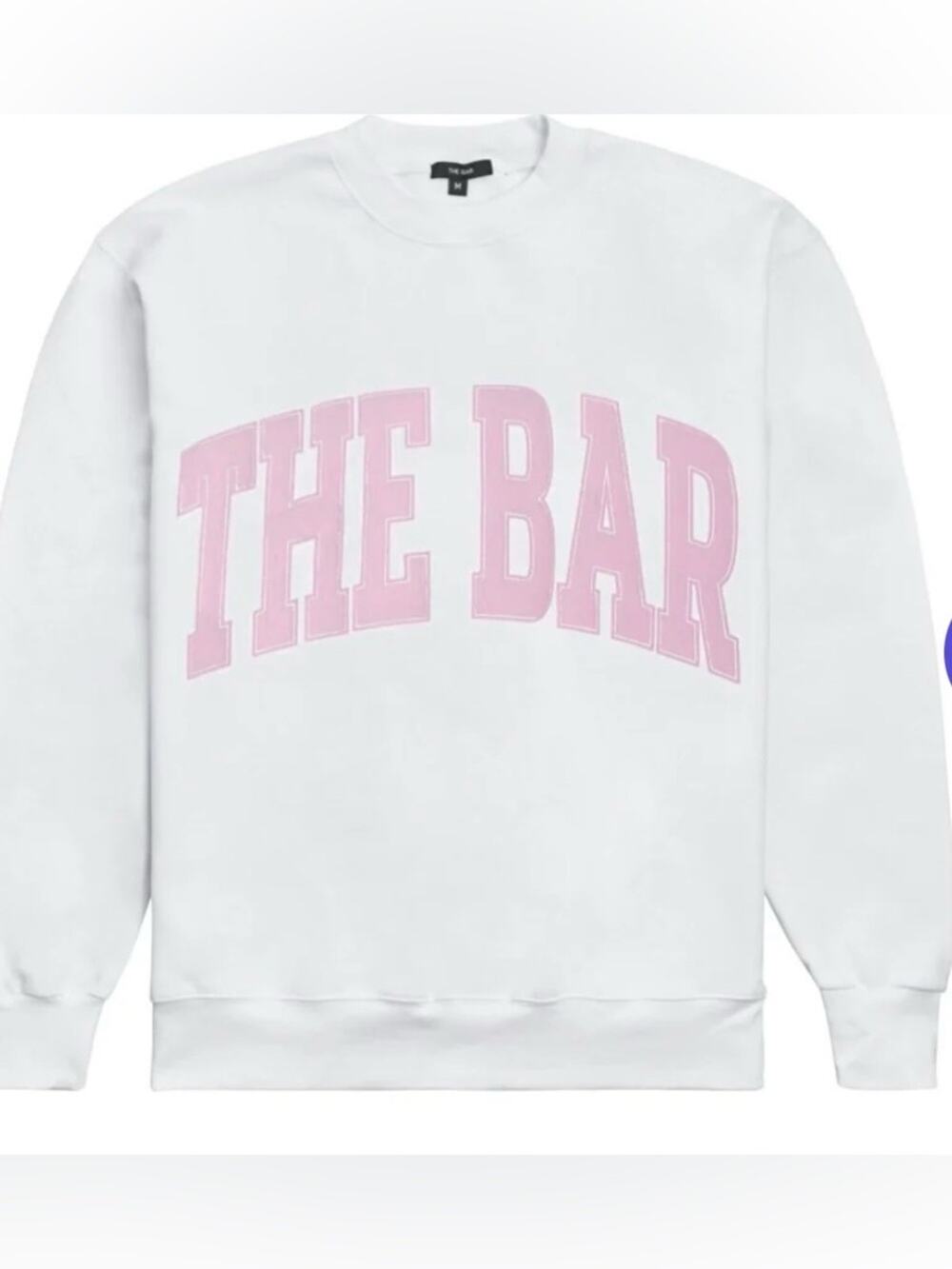 The Bar Varsity Sweatshirt White Pink Logo Medium NWT Oversized